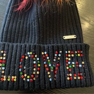 Bari lynn Kids Black love Knit Pom Beanie